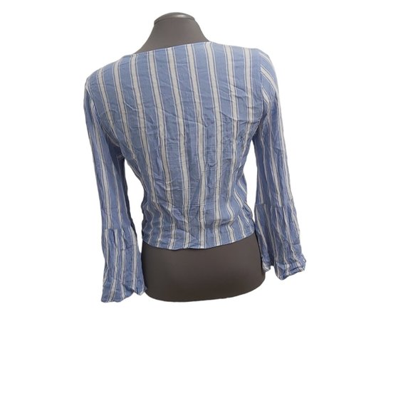 American Eagle Outfitters Shirt Women Medium Blue Tie Front Boho Long Sleeve - Picture 4 of 12